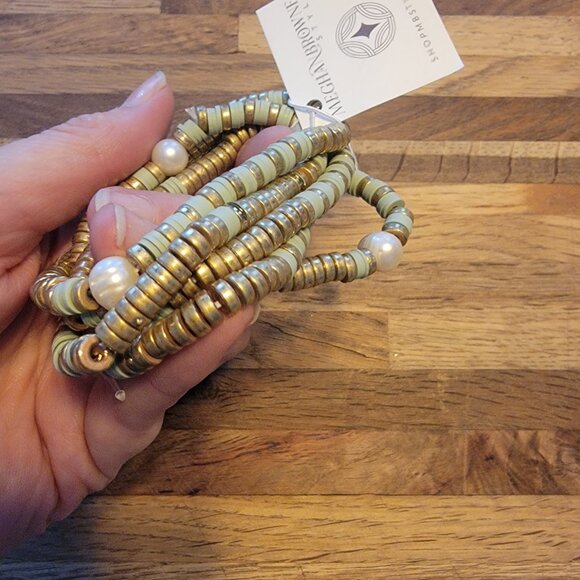 Meghan Browne Style Lynn Mint 5 Strand Mixed Texture Boho Bracelets - Picture 11 of 14